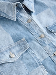 Mid Blue Patchwork Denim Cropped 100% Cotton Shirt - Image 7 of 8