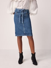 Mid Blue Belted Pocket Stitch Midi 100% Cotton Skirt - Image 2 of 6