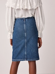 Mid Blue Belted Pocket Stitch Midi 100% Cotton Skirt - Image 3 of 6