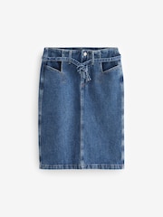Mid Blue Belted Pocket Stitch Midi 100% Cotton Skirt - Image 5 of 6