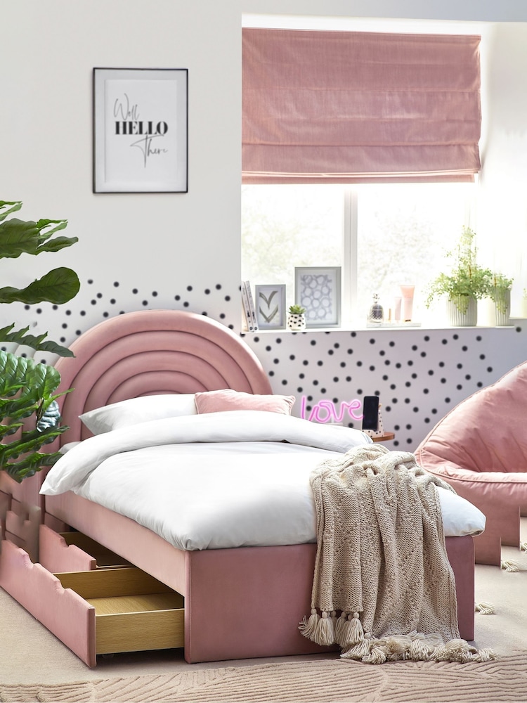 Opulent Velvet Blush Pink Kids Rainbow Upholstered Drawer Storage Bed Drawer Bed - Image 2 of 8