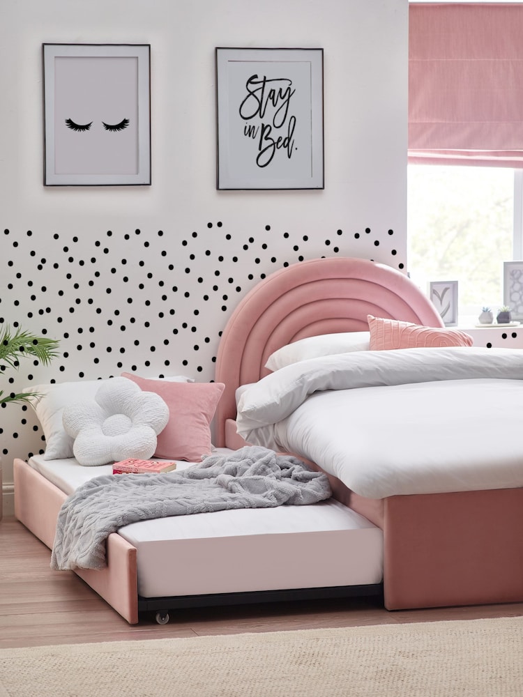 Opulent Velvet Blush Pink Kids Rainbow Upholstered Trundle Bed - Image 1 of 11