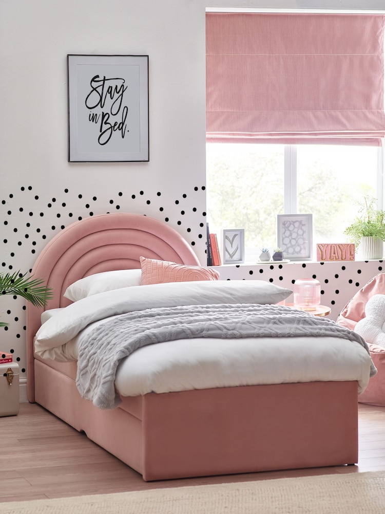 Opulent Velvet Blush Pink Kids Rainbow Upholstered Trundle Bed - Image 2 of 11