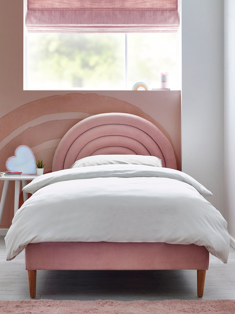 Opulent Velvet Blush Pink Kids Rainbow Upholstered Bed - Image 2 of 9