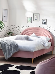 Opulent Velvet Blush Pink Kids Rainbow Upholstered Bed - Image 6 of 9