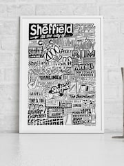 Sketchbook Design Black Sheffield Landmarks Illustration Framed Wall Art Print - White A4 Frame - Image 1 of 4
