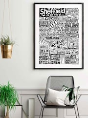 Sketchbook Design Black Sheffield Landmarks Illustration Framed Wall Art Print - White A4 Frame - Image 2 of 4