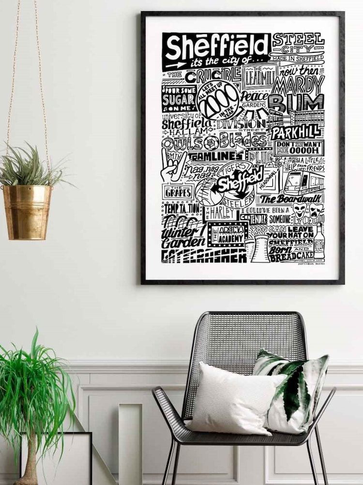 Sketchbook Design Black Sheffield Landmarks Illustration Framed Wall Art Print - White A4 Frame - Image 2 of 4 Sketchbook Design Black Sheffield Landmarks Illustration Framed Wall Art Print - White A4 Frame - Image 2 of 4