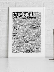 Sketchbook Design Black Cumbria Landmarks Illustration Framed Wall Art Print - White A3 Frame - Image 1 of 4