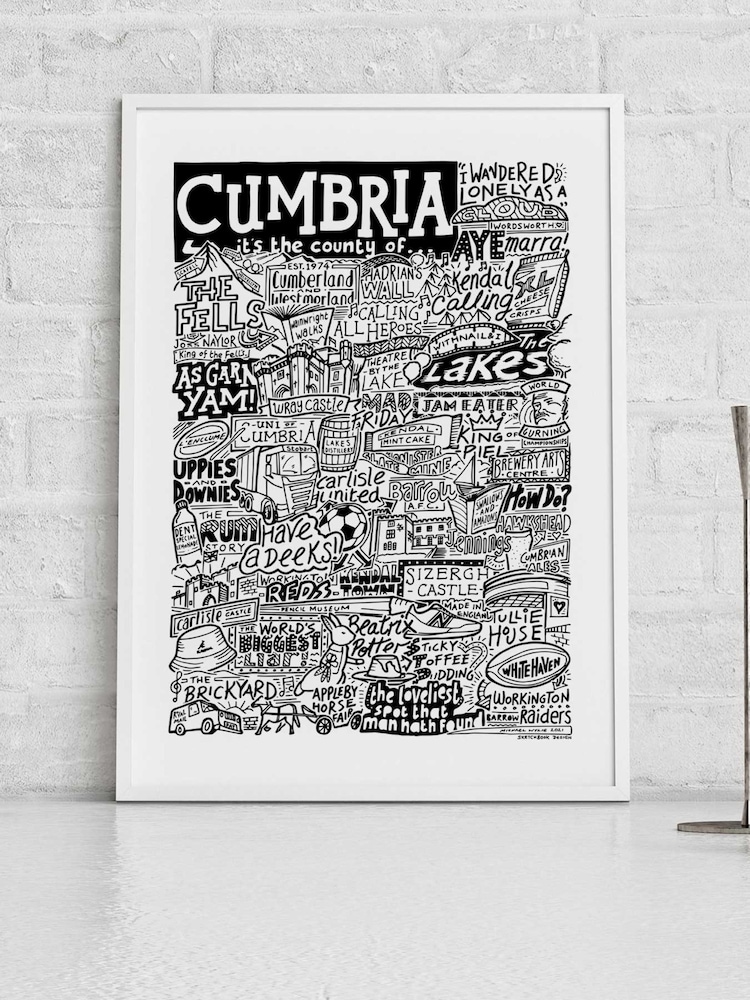 Sketchbook Design Black Cumbria Landmarks Illustration Framed Wall Art Print - White A3 Frame - Image 1 of 4
