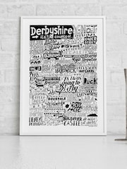 Sketchbook Design Black Derbyshire Landmarks Illustration Framed Wall Art Print - White A3 Frame - Image 1 of 4