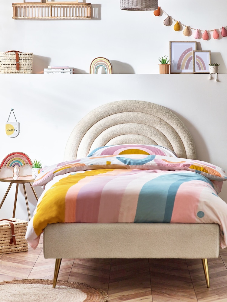 Soft Cosy Boucle Ivory Kids Rainbow Upholstered Bed - Image 1 of 12