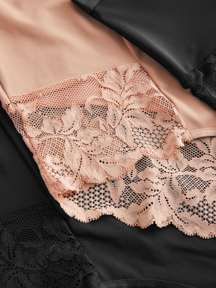Black/Praline Nude Tummy Control Shaping Lace Back Brazilian Knickers 4 Pack - Image 10 of 10