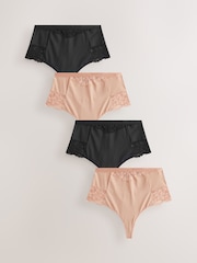 Black/Praline Nude Tummy Control Shaping Lace Thong Knickers 4 Pack - Image 1 of 7