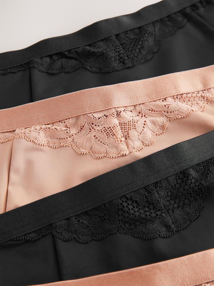 Black/Praline Nude Tummy Control Shaping Lace Thong Knickers 4 Pack - Image 7 of 7