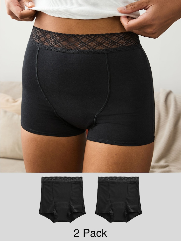 Black Short Medium Flow Period Knickers 2 Pack - Image 1 of 6