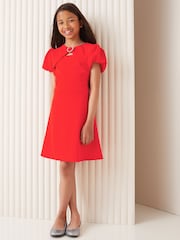 Lipsy Red Cut Out Heart Trim Puff Sleeve Dress (5-16yrs) - Image 3 of 4