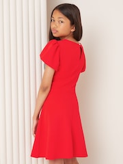 Lipsy Red Cut Out Heart Trim Puff Sleeve Dress (5-16yrs) - Image 4 of 4