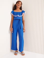 Lipsy Blue Bardot Crinkle Jersey Jumpsuit (5-16yrs) - Image 1 of 4