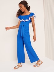 Lipsy Blue Bardot Crinkle Jersey Jumpsuit (5-16yrs) - Image 3 of 4