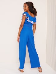 Lipsy Blue Bardot Crinkle Jersey Jumpsuit (5-16yrs) - Image 4 of 4