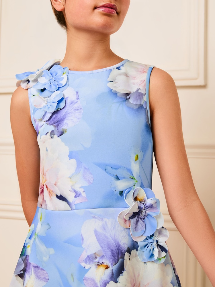 Lipsy Blue Floral Corsage Scuba Dress (5-16yrs) - Image 2 of 4