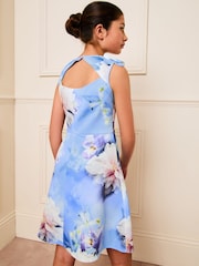Lipsy Blue Floral Corsage Scuba Dress (5-16yrs) - Image 4 of 4