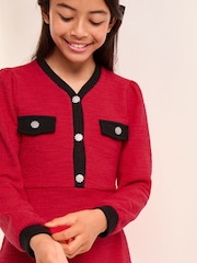Lipsy Red Long Sleeve Boucle Dress (5-16yrs) - Image 2 of 4