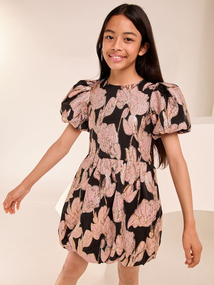 Lipsy Black Jacquard Puffball Occasion Dress (5-16yrs) - Image 1 of 4