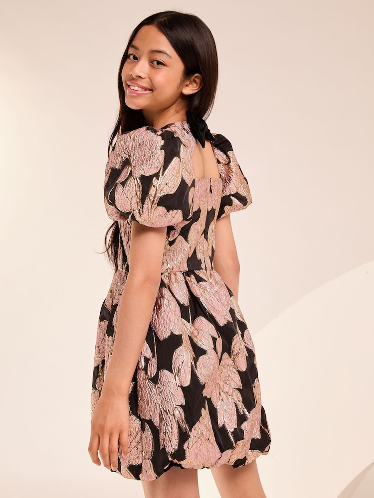 Lipsy Black Jacquard Puffball Occasion Dress (5-16yrs) - Image 4 of 4