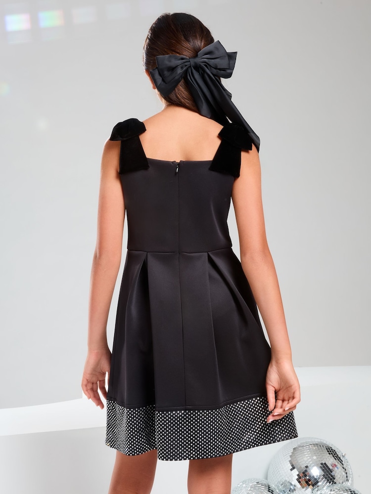 Lipsy Black Bow Strap Occasion Dress (5-16yrs) - Image 2 of 4