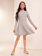 Lipsy Grey Pearl Detail Knitted Dress (5-16yrs) - Image 3 of 4