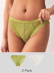 Green High Leg Lace Knickers 2 Pack - Image 1 of 9