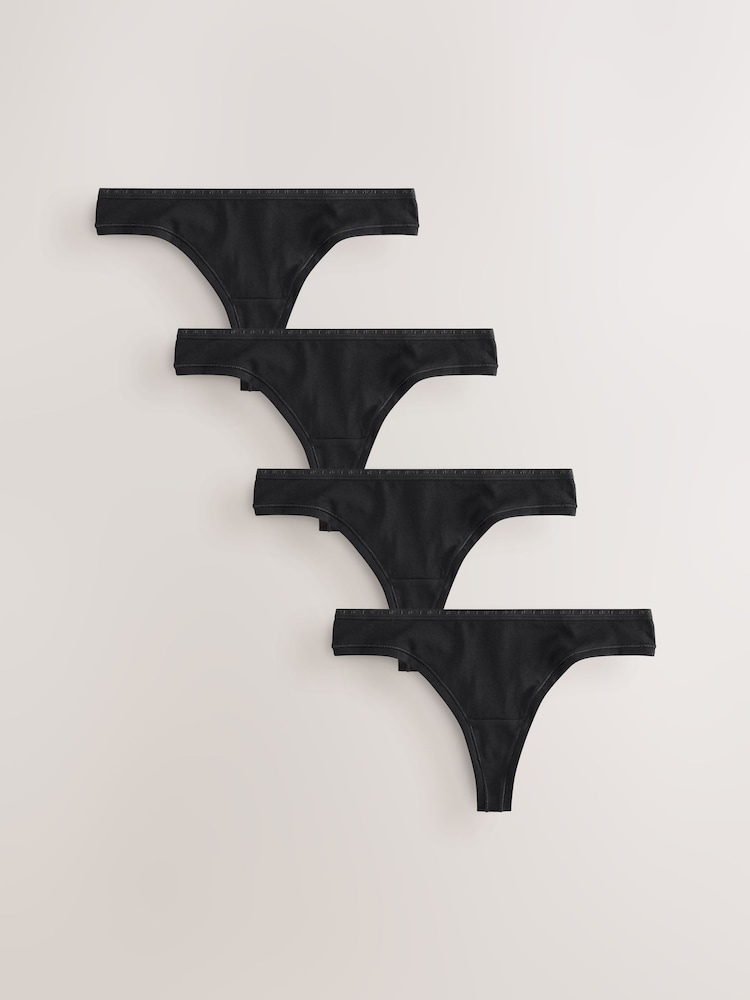 Black Thong Thong Modal Logo Ultimate Comfort Knickers 4 Pack - Image 1 of 7