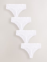 White Scallop Logo High Waisted Thong Logo Knickers 4 Pack - Image 1 of 7