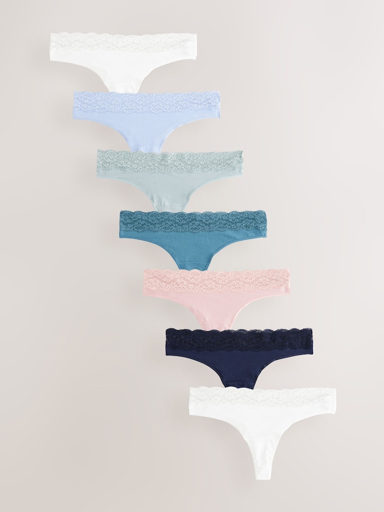 pastel - Culotte en coton et dentelle 7 Pack - Image 1 of 12