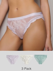Мятно-зеленый/сиреневый/Cream - Набор из 3 кружевных трусов - Image 1 of 13