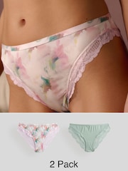 uni/imprimé - Lot de 2 culottes à bordure en microfibre et dentelle - Image 1 de 12