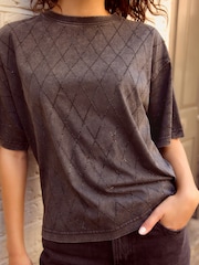 Black 100% Cotton Short Sleeve Washed Embellished Sparkle T-Shirt - Image 4 of 9