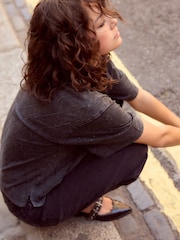 Black 100% Cotton Short Sleeve Washed Embellished Sparkle T-Shirt - Image 6 of 9