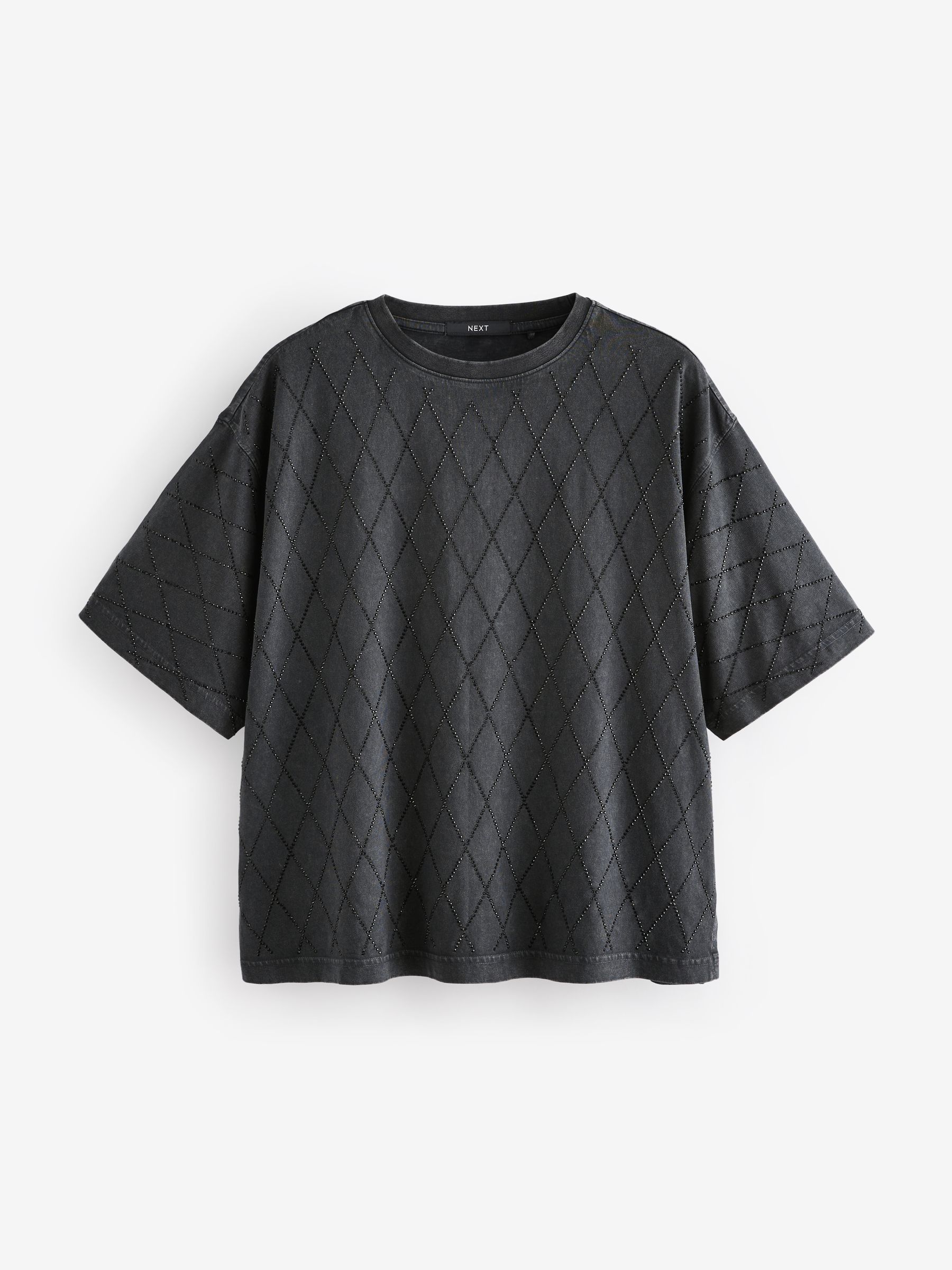 Buy Black 100% Cotton Short Sleeve Washed Embellished