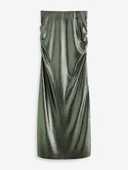 Dark Green Sparkle Ruched Side Maxi Skirt - Image 5 of 7