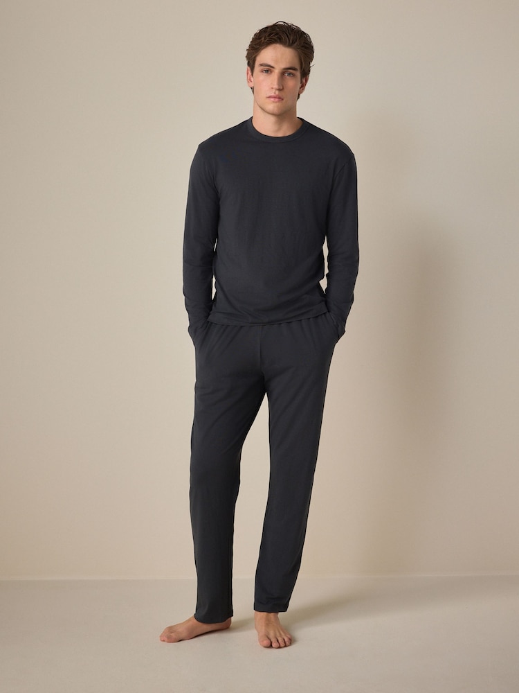 Gri cenuşiu - Modal Blend Mânecă lungă Pijama Set - Imaginea 2 din 10