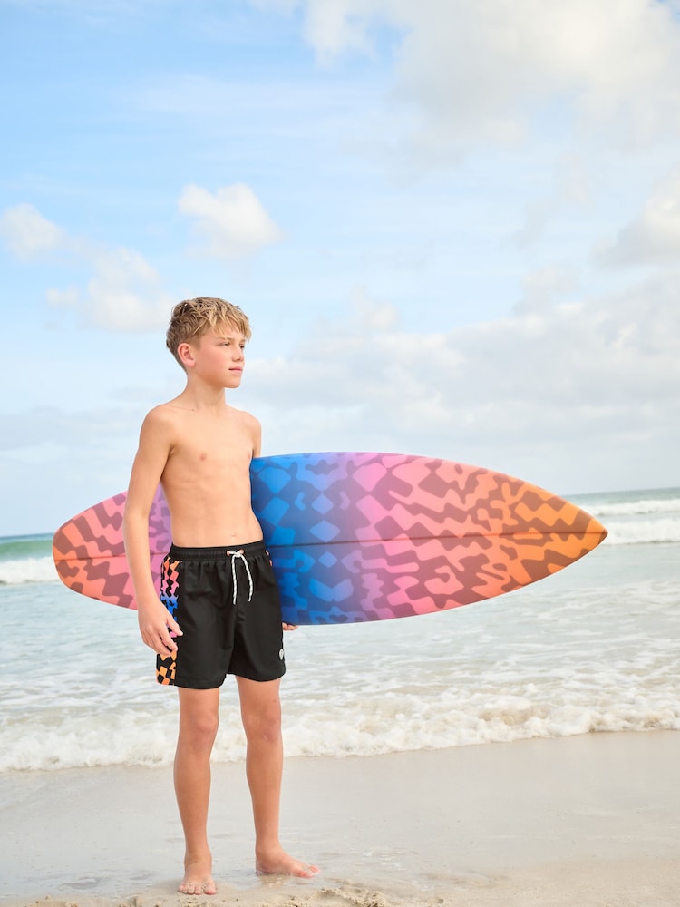 Black Checkerboard Printed Swim Shorts (3-16yrs) - Image 2 of 8