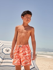 Coral/Red Shark Printed Swim Shorts (3-16yrs) - Image 1 of 1