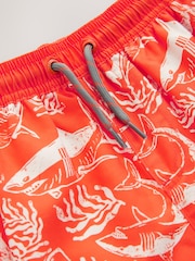 Coral/Red Shark Printed Swim Shorts (3-16yrs) - Image 6 of 7
