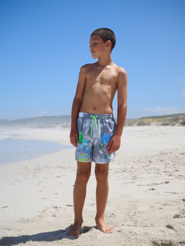Black/White Graffiti Printed Swim Shorts (3-16yrs) - Image 4 of 9