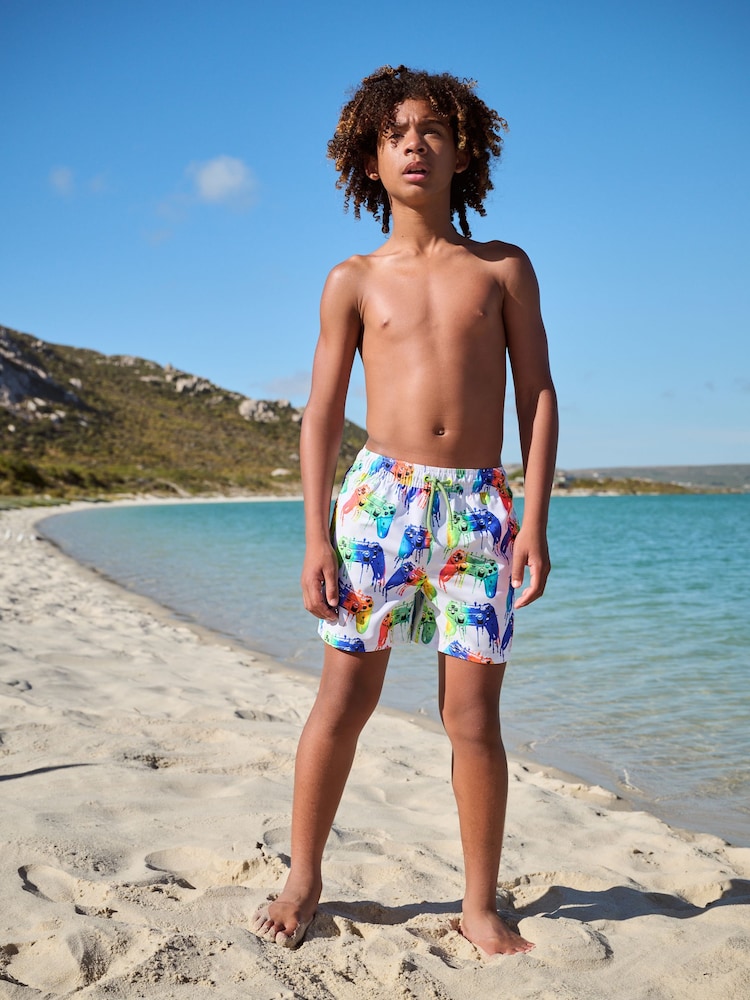 White Gamer Printed Swim Shorts (3-16yrs) - Image 2 of 7