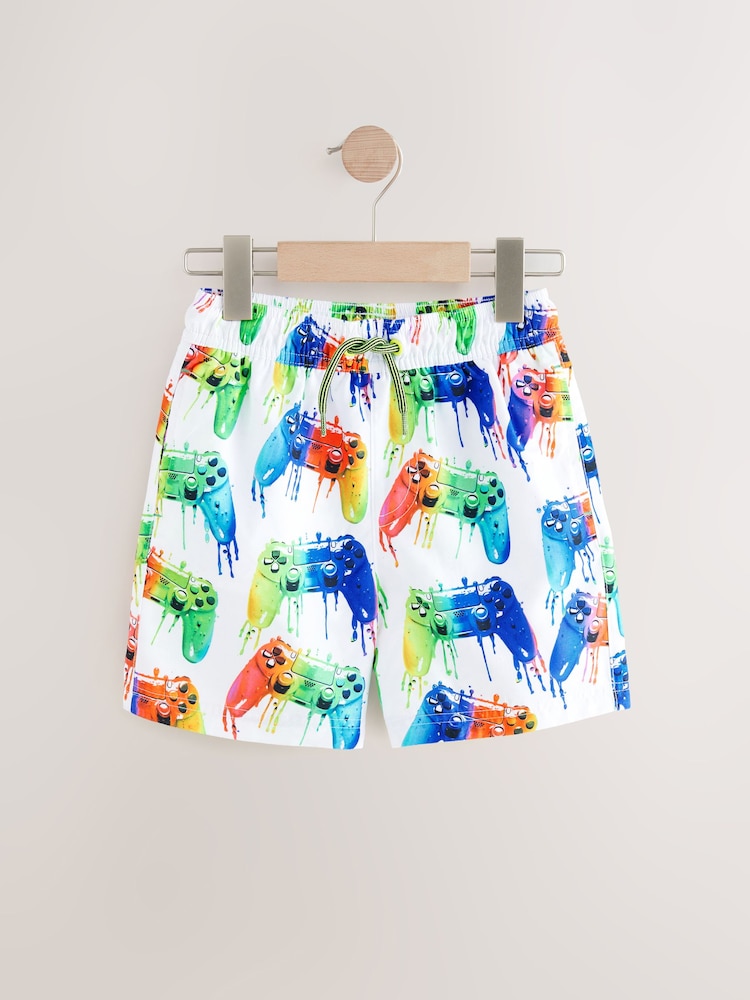 White Gamer Printed Swim Shorts (3-16yrs) - Image 4 of 7