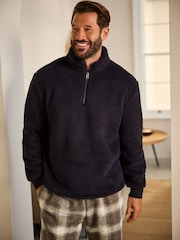 Navy Blue Fleece Borg Quarter Zip Neck Top - Image 1 of 9